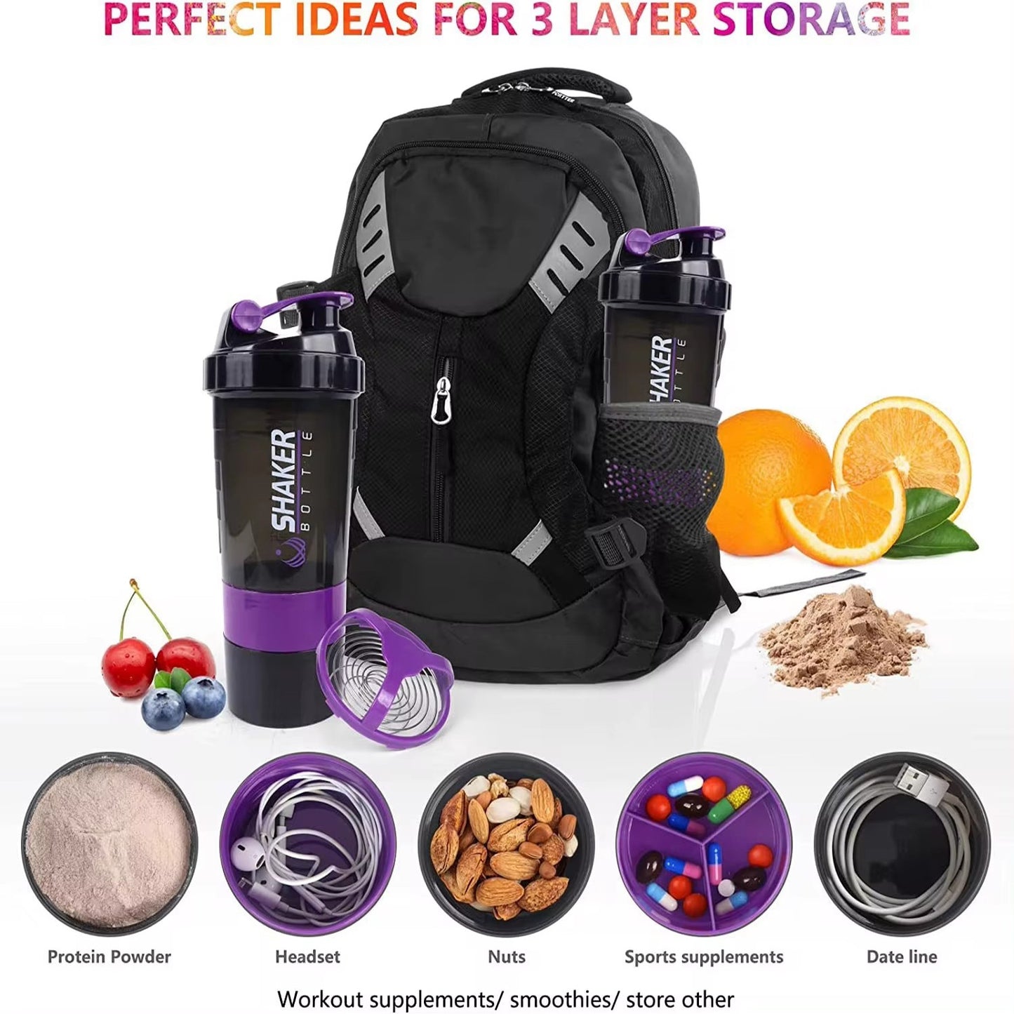 Large capacity protein powder shaking cup 550ml portable sports and fitness water cup with scale